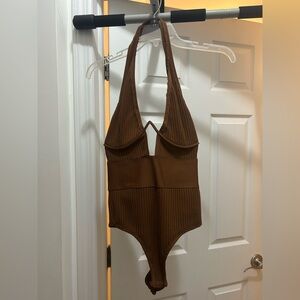 Brown Ribbed Bodysuit